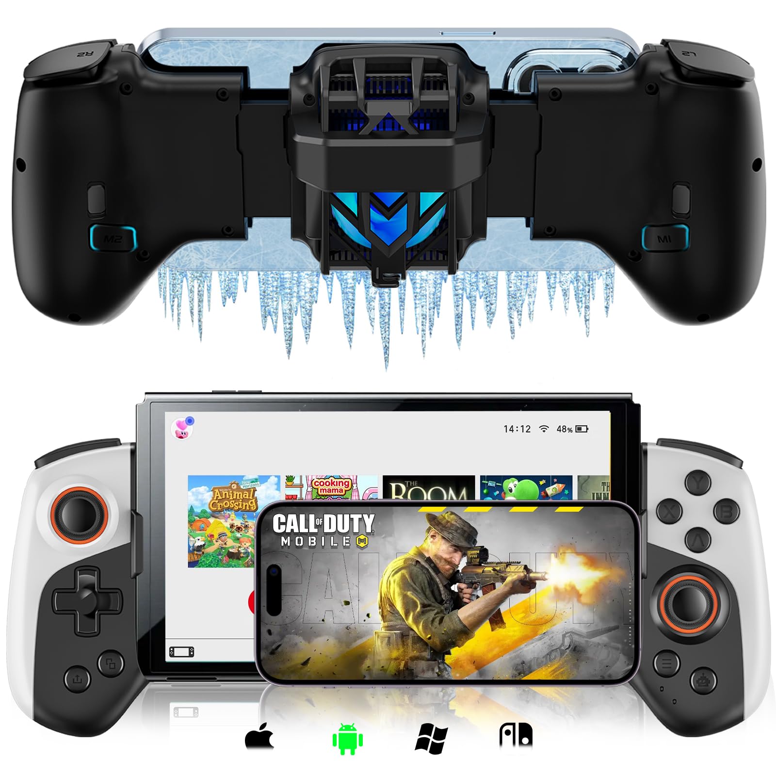 Photo 1 of arVin Mobile Game Controller for iPhone/iOS/Android/Switch/PC with RGB Cooling Fan/Turbo/Back Key/Vibration, Wireless Gamepad Joystick for iPhone 15/14/13/Galaxy 24/23/22/One Plus/Call of Duty/Genshin