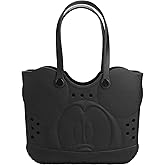 Disney Mickey Mouse Big Face 16.5" Adult Black Water-Resistant Rubber Molded Large Gummy Tote Beach Swim Bag