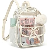 ASKSKY Clear Backpack for Stadium Events 12x12x6, Thick PVC Small Clear Bag with Leather Trim Fashion Women Backpack