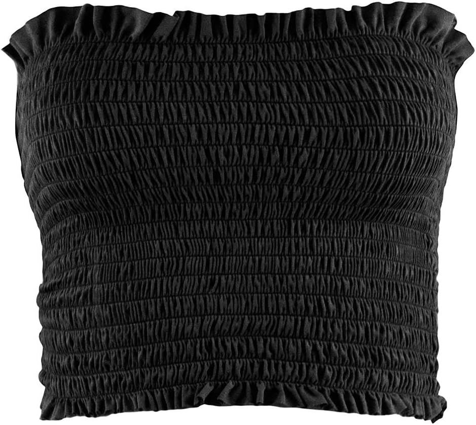 Fashion Star Womens Ruched Sheering Shirred Gather Smoken Strapless Boobtube Bandeau Crop Top