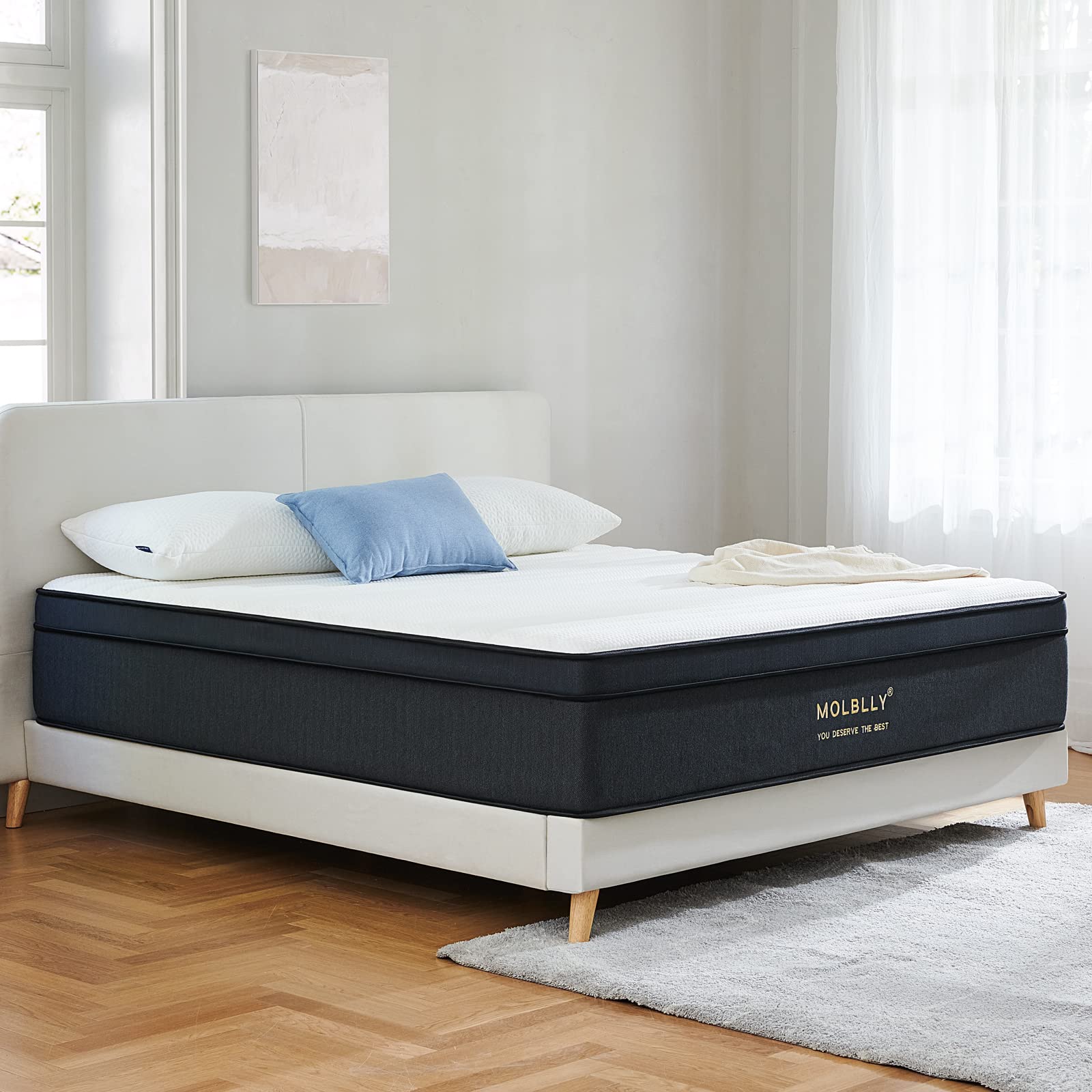 Molblly Mattress, 12 Inch Hybrid Queen Size Foam Mattress in a Box, Individually Wrapped Pocket Coils Innerspring, Pressure-Relieving and Supportive, Non-Fiberglass Mattressess 12 * 60 * 80 Inch