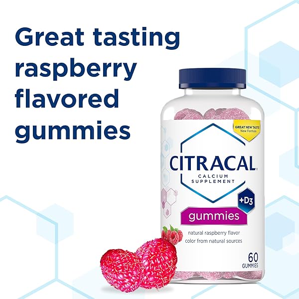 CITRACAL CALCIUM GUMMIES, CALCIUM SUPPLEMENT WITH VITAMIN D3, SUPPORT BONE HEALTH, FOR AGES 12+, NATURAL RASPBERRY FLAVOR, 60 COUNT