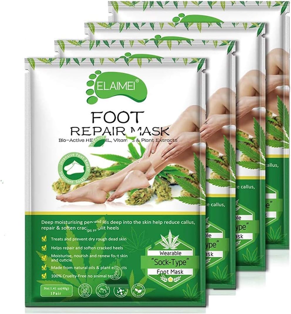 4 Pairs Foot Moisturizing Socks, Foot Moisturizing Mask to Repair Renew Booties, Infused Collagen Vitamins for Dry, Aging, Cracked Heels Intense Skin Nutrition Foot Cream Mask