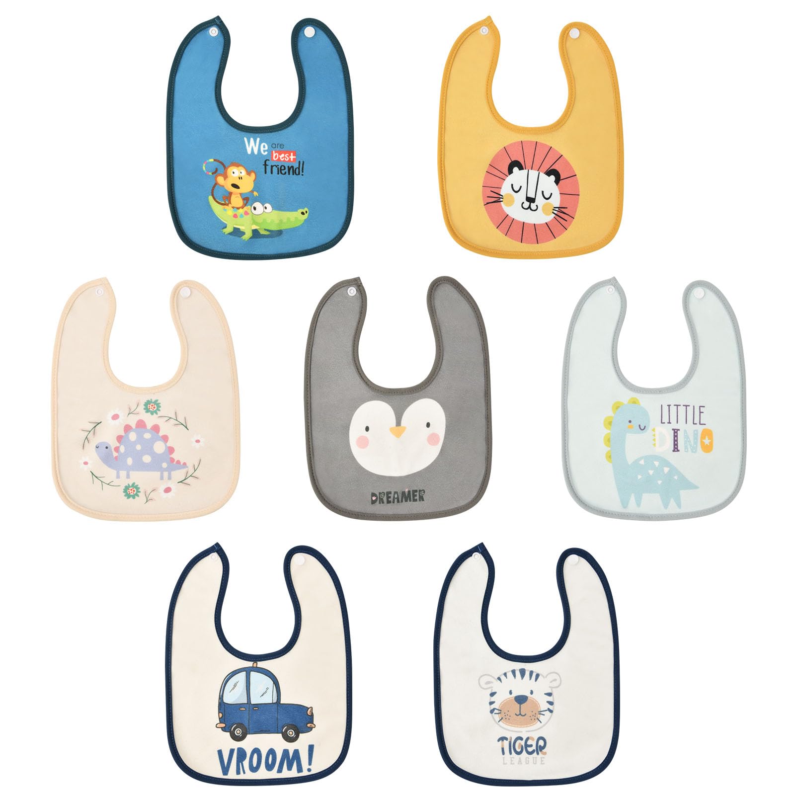 HOTUT Baby Teething Bibs, 7 Pack Baby Teething Bibs, Waterproof Absorbent Soft Cotton Baby Bibs for Infants and Newborns