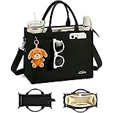 Aosbos Canvas Tote Bag for Women With Zipper,Laptop Compartments-Large Everyday Purse With Water Bottle Pocket For Work