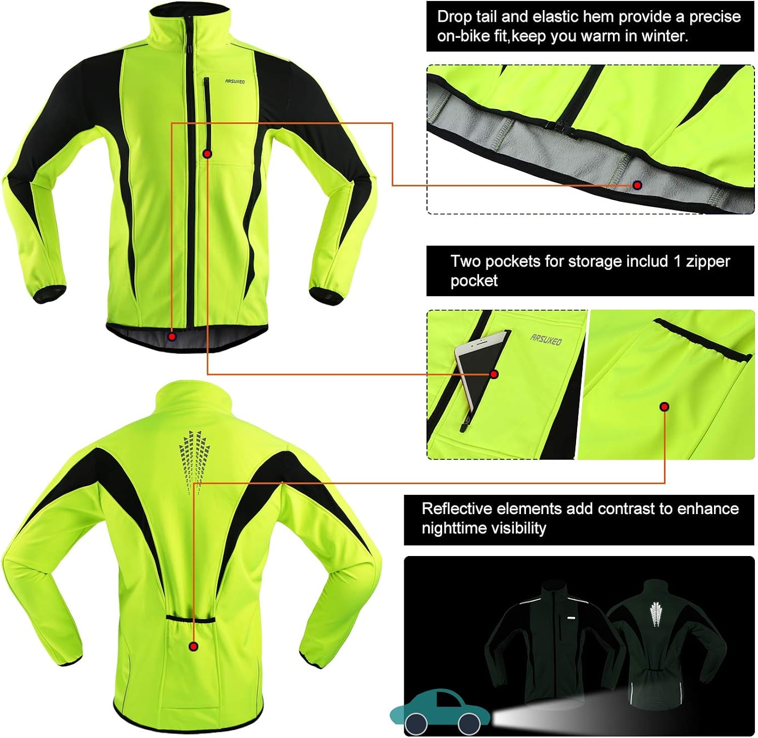 ARSUXEO Winter Warm UP Thermal Softshell Cycling Jacket Windproof Waterproof 15-k: Clothing