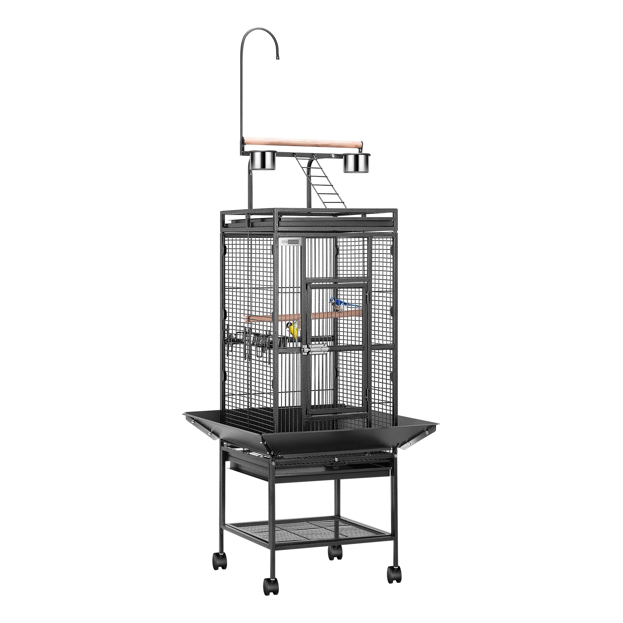 Photo 1 of VIVOHOME 72 Inch Wrought Iron Large Bird Cage with Play Top and Stand for Parrots Lovebird Cockatiel Parakeets Black