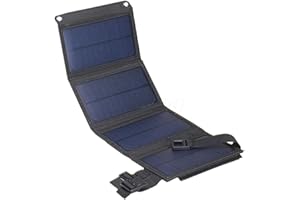 CINGHI LUSSO Portable Charger Folding Solar Panels Solar Power Bank with USB Port Compatible with Mobile Phone Solar Charger for Camping with 2 Buckles Outdoor Solar Charger Water Proofing - Black
