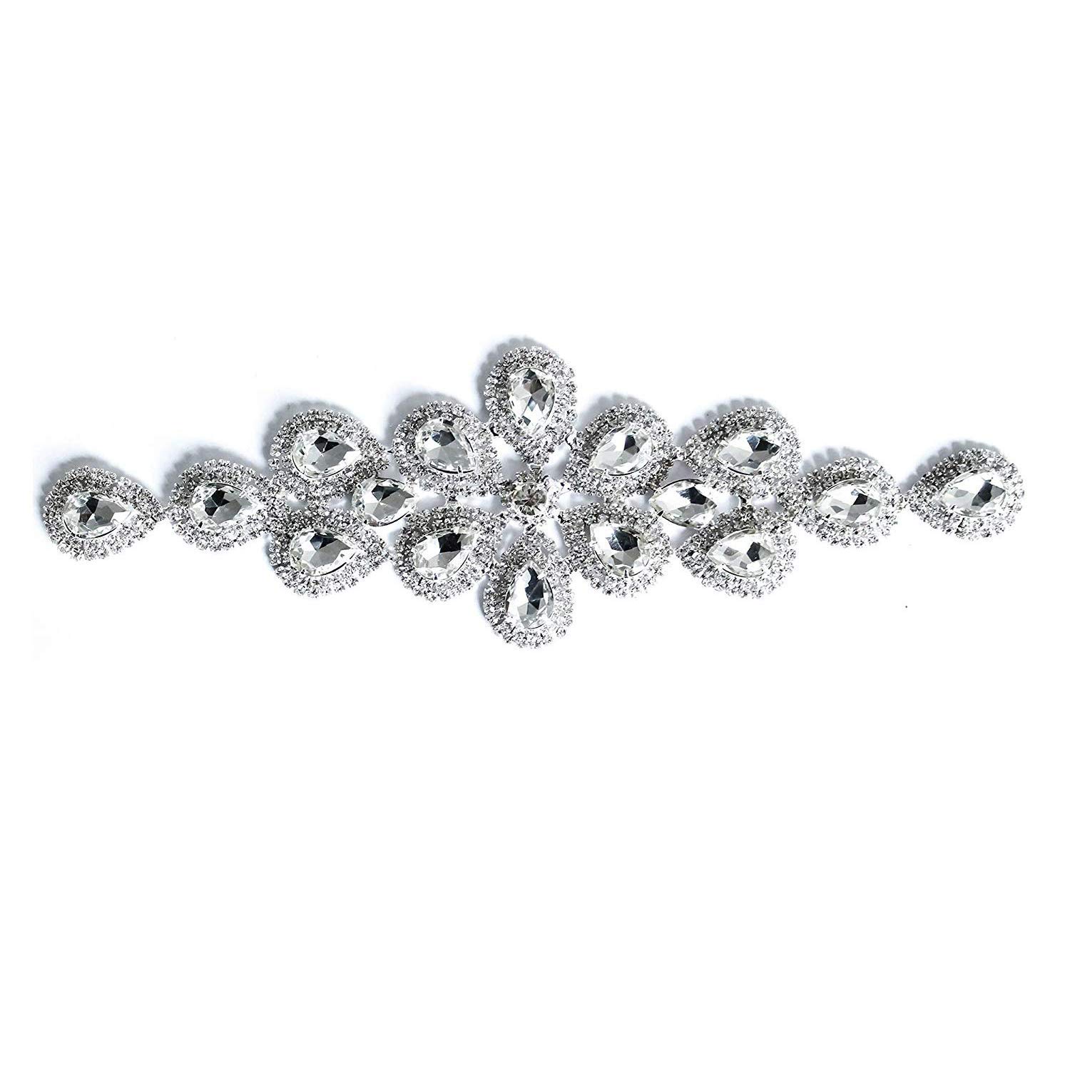 Trimming Shop Crystal Rhinestone Motif Applique Patch Diamante Sewing Motif for Wedding, Bridal, Gown, Dress, Fashion Accessories, 200mm x 65mm
