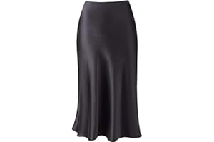 Keasmto Leopard Skirt for Women Midi Length High Waist Silk Satin Elasticized Cheetah Casual Ladies Skirts