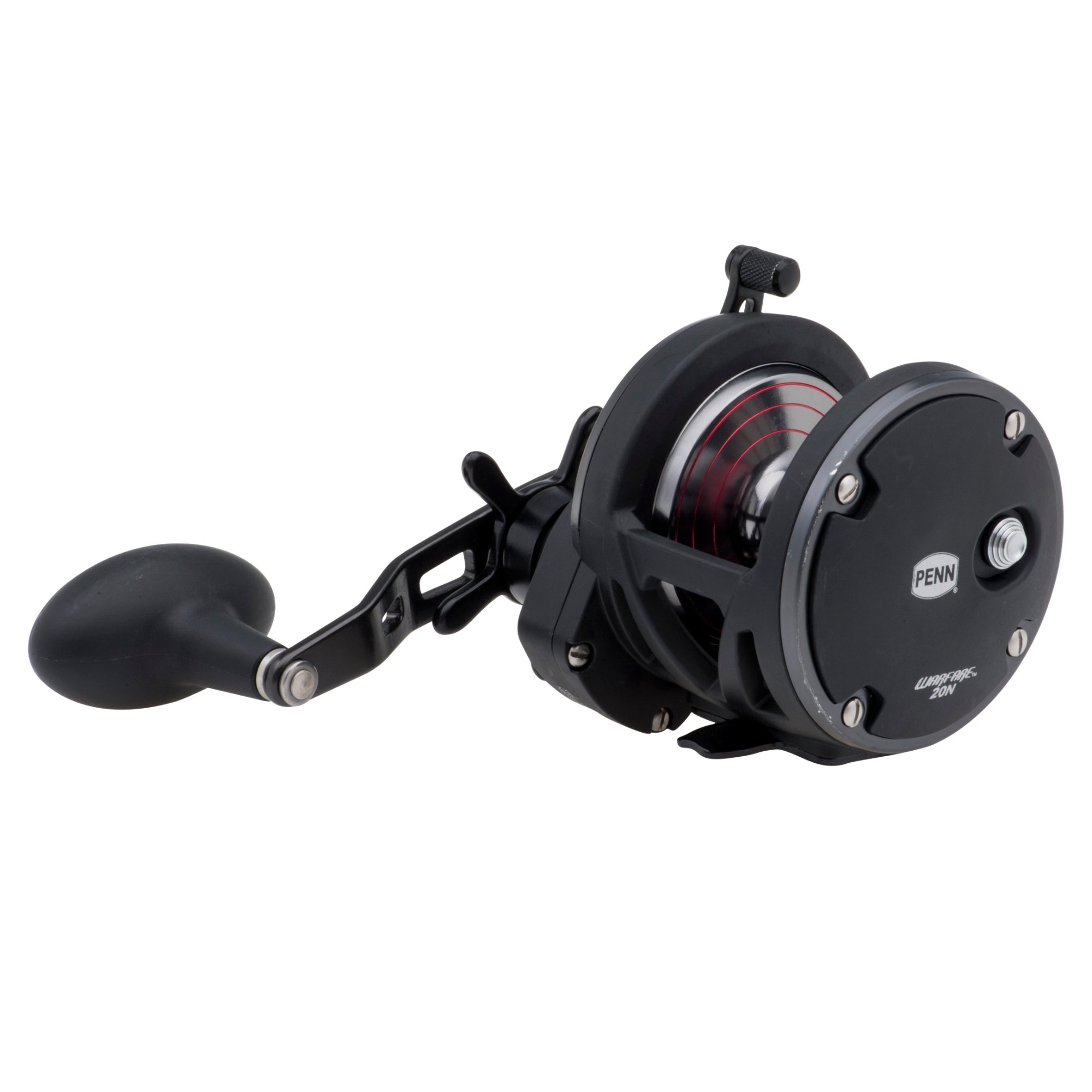 PENN Warfare Star Drag, Fishing Reel, Conventional Reels, Sea - Nearshore/Offshore Fishing, Saltwater Boat or Kayak Fishing,Unisex, Black/Red/Smoke, 20N | Right Hand