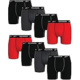 Reebok Mens Boxer Briefs - 8 Pack Stretch Performance Moisture Wicking 6" Inseam Mens Underwear Boxers with Contour Pouch