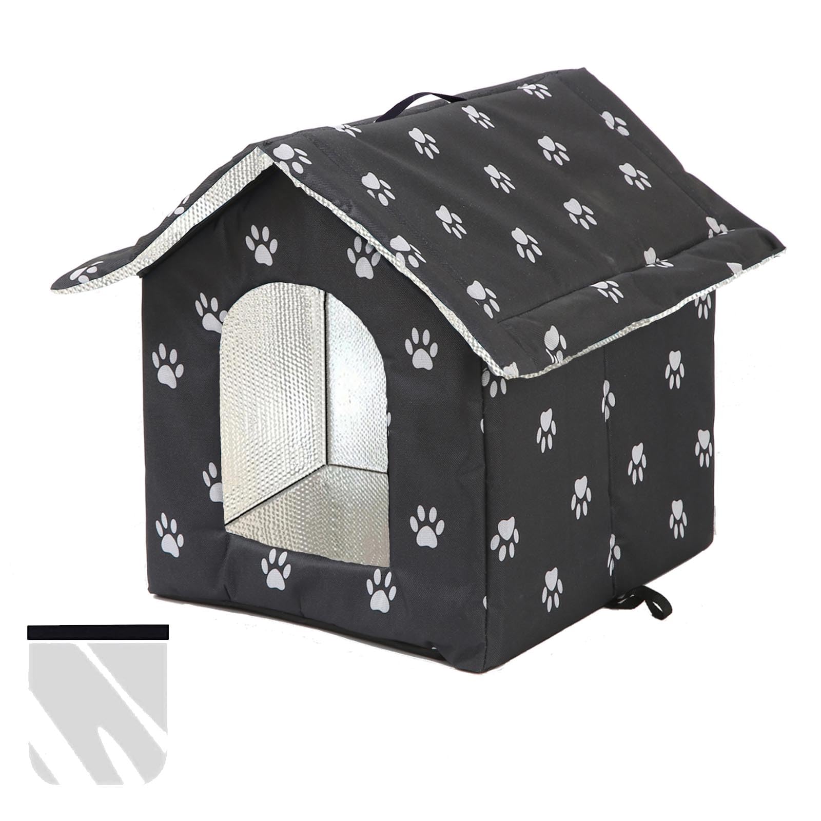 Cat House for Outdoors, Cat House for Winter, Waterproof Outdoor Pet House with Removable Transparent Curtain (Black, L)