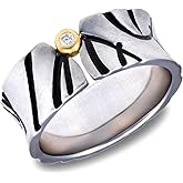 MAX + STONE 925 Sterling Silver Lab Grown Diamond Rings for Women | Oxidized Bark Silver Ring for Women | Anti-Tarnish Bezel Lab Grown Diamond Ring| Hypoallergenic Closed Cigar Band in Size 7