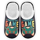 Glaphy Joysticks Gamepad Video Game Slippers for Women Men, Memory Foam Non-Slip House Slippers Bedroom Home Shoes