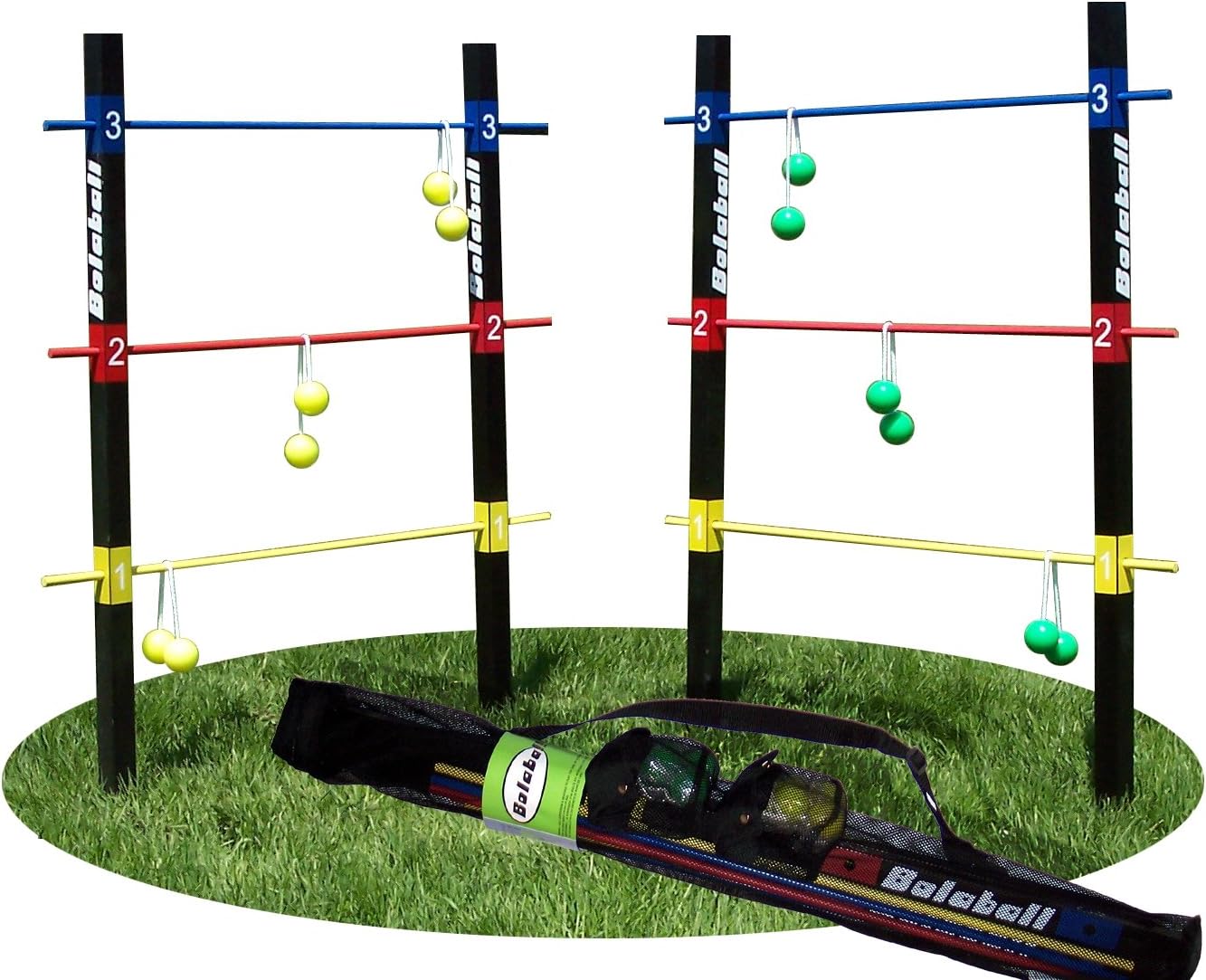 Bolaball Wooden Ladder Golf Game Set Ladderball, Indoor or Outdoor with 6 Bolaball sets, Heavy Duty Carrying Case with Shoulder Strap