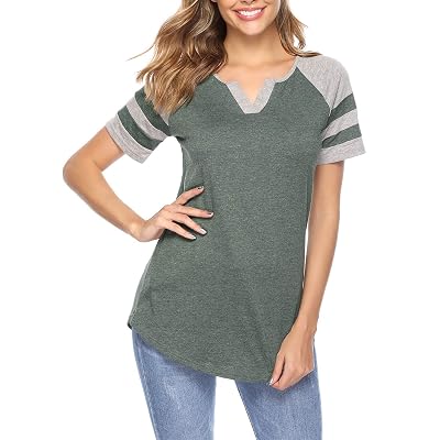 V Neck Henley Shirts Baseball Tee 