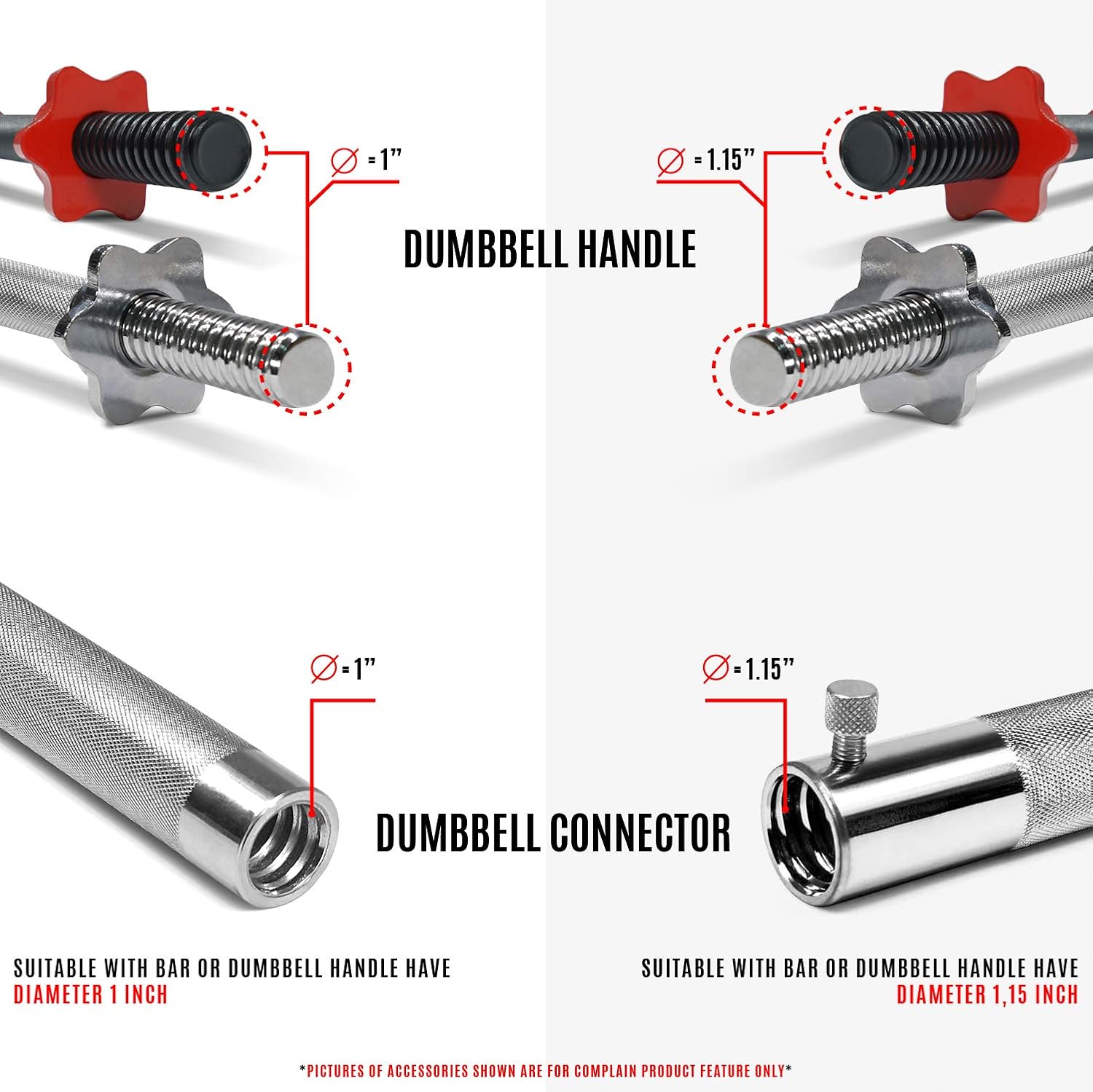 Yes4All Adjustable Dumbbells 40, 50, 52.5, 60, 105 to 200 lbs with Connector Options (F. Chrome Connector 1, 15") : Sports & Outdoors