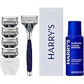 Harry's Original Shaving Kit for Men - Razor Handle, 5 Razor Blade Refills, Foaming Shave Gel, Travel Blade Cover - German Engineered - Chrome Edition