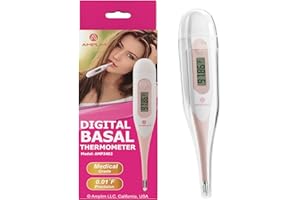 Amplim Digital Basal Thermometer, Medical Grade Accurate BBT for Ovulation Tracking, 1/100th Degree High Precision Fertility Prediction, 60-Sec Read, Memory Recall, Flexible Waterproof Tip – Pink