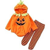 Saliuentm Toddler Baby Boy Girl Halloween Pumpkin Costumes Romper Bodysuit Sleeveless Tops & Hat kids Halloween Outfits