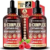 Vegan Vitamin B12 with B Complex 20000 mcg- Extra Strength for Men and Women- Raspberry Liquid Drops| USA Made, B1, B2, B3, B5,B6, Biotin, Folic Acid & B12 Sublingual Methylcobalamin | 4 Months Supply