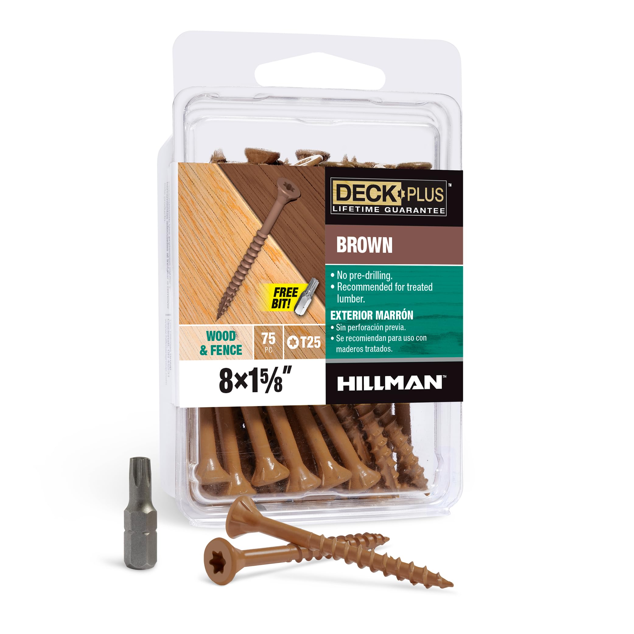 Deck Plus 1-5/8 Inch Epoxy Coated Exterior Wood and Fence Screws #8 x 1-5/8″ Torx/Star Drive Included Coarse Thread, Outdoor Rust Resistant Decking Screw, Brown, XL Pack, 75 Pieces | 42665