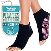 Tucketts Anklet Toeless Pilates Socks with Grips for Women, Non-Slip Ankle Toeless Yoga Socks with Grips for Barre, Size 5-13