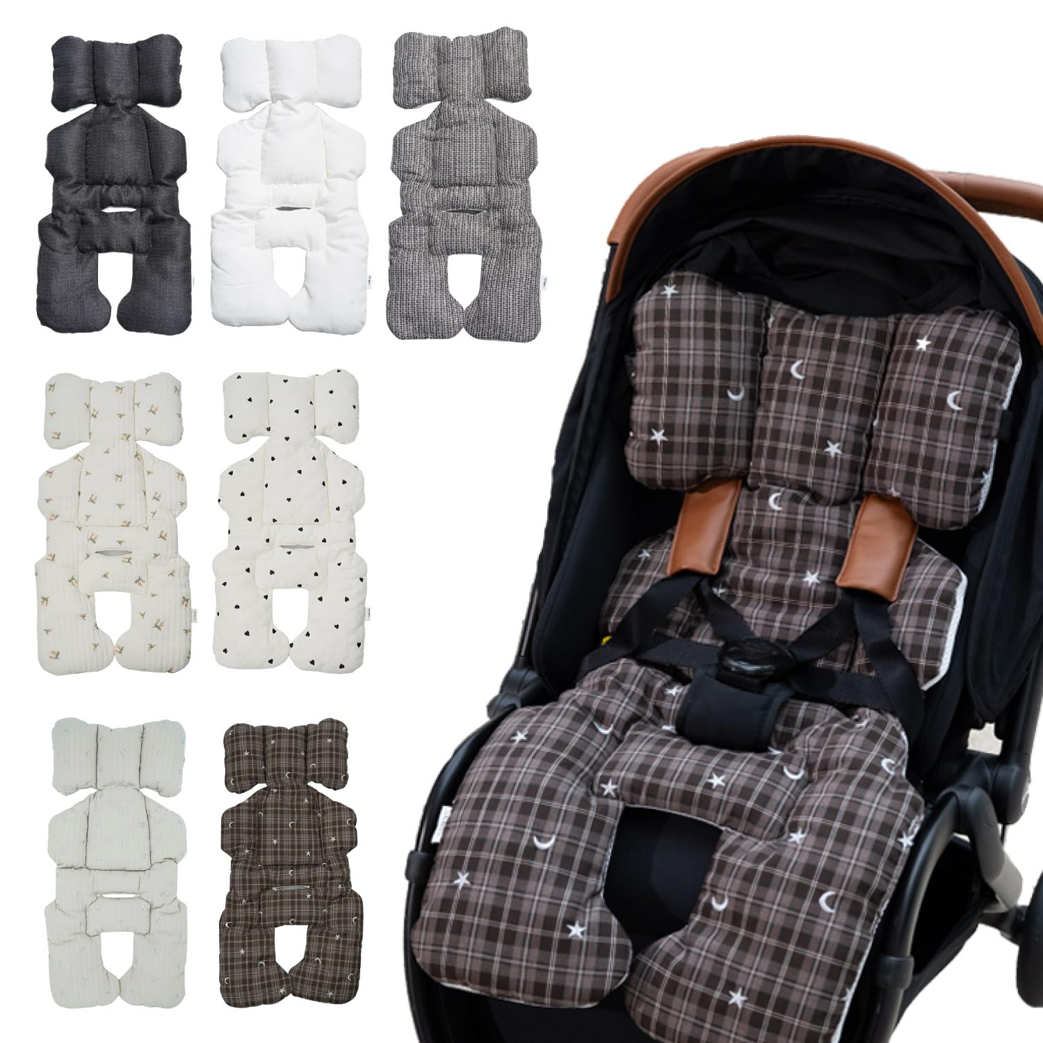 Colulu (コルル) ベビーカーシート ベビーカークッション ベビーカーマット リボン型ピロー 新生児 ベビー 立体構造 綿100% メッシュ素材 オールシーズン 折りたたみが可能 お子様 頭 頭部保護 復元 防寒 出産祝い ギフト (チェック)商品画像