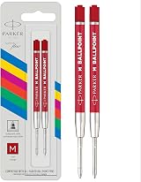 Parker Ballpoint Pen Refill Medium Tip Red QUINKflow Ink 2 Count