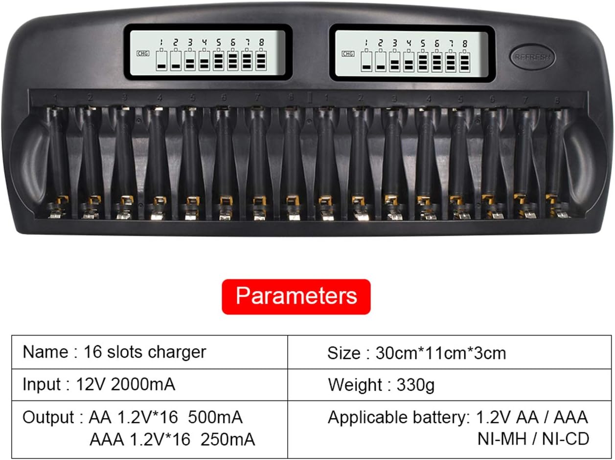CITYORK 16 Slot Smart AA/AAA Battery Charger Built-in IC Protection for AA/AAA NiMH/NiCd Rechargeable Batteries with Discharge Function & LCD Display - Image 3
