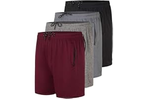 Real Essentials 4 Pack: Men's 5" Mesh Quick-Dry Running Shorts with Zipper Pockets & Drawstring (Available in Big & Tall)