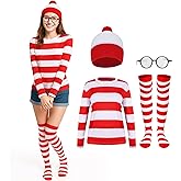 MORROWIND Red and White Striped Costume Shirt Adult Women Halloween Cosplay Tee Sweatshirt Glasses Hat Socks Outfit Suit