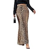 SweatyRocks Women's Leopard Print High Waist Maxi Skirt Elegant Skinny Long Skirts