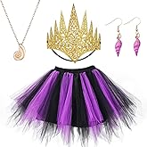 Kuscul 4 Pcs Halloween Evil Queen Costume Include Queen Crown Tutu Skirt Conch Shell Necklace and Earrings for Women Party Dress Up