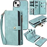 TwoHead Wallet Case Compatible with iPhone 15,Detachable Magnetic Phone Case,All-Round Protective Leather Phone Case with Card Holder,6.1 in,Blue