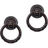 MY MIRONEY 2 Pack Vintage Cabinet Handles, Oil Rubbed Bronze | Ring Drawer Pulls, Zinc Alloy Hardware Knobs with Screws for Kitchen, Dresser, Cabinet