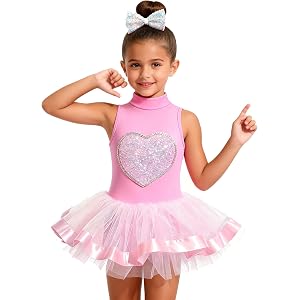 Jorblo Girls Sparkly Sequin Heart Ballet Tutu Dress with Bow for Party, Holiday & Dance (2-12 Years)
