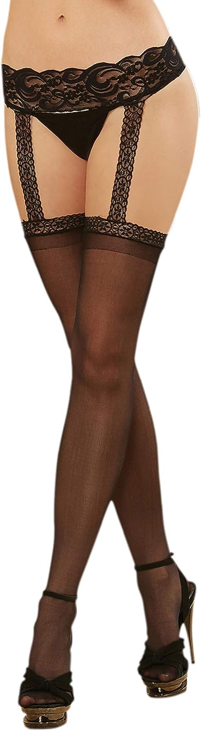Dreamgirl Women's Sheer Garter Belt and Stockings Set: Clothing