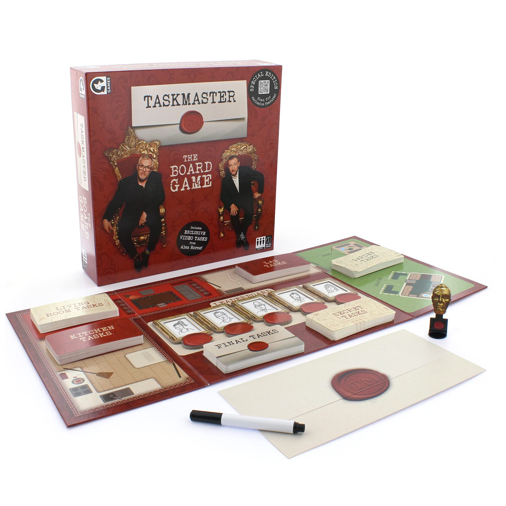 Ginger Fox Taskmaster The Board Game | Special Edition | Ultimate Ideal Fun for Group Nights In | Silly Challenges with Video Tasks from Alex Horne | Great for Parties and Gatherings