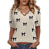 LOMON Womens 2026 Spring V Neck Sweater Casual Tops Short Sleeve Lightweight Ribbed Knit Pullover Sweaters