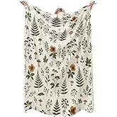 zbezbe Vintage Botanical Flannel Blanket Nature Fern Mushroom Floral Lightweight Blankets 60x50inch Single Sided Print Throw for Sofa Couch Bed Decor Adults and Nature Lovers Gifts