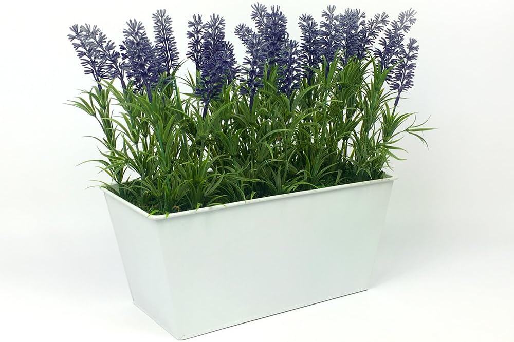 Artificial Lavender in White Tin Planter (Window Box) 30cm, 30cm White - Image 4