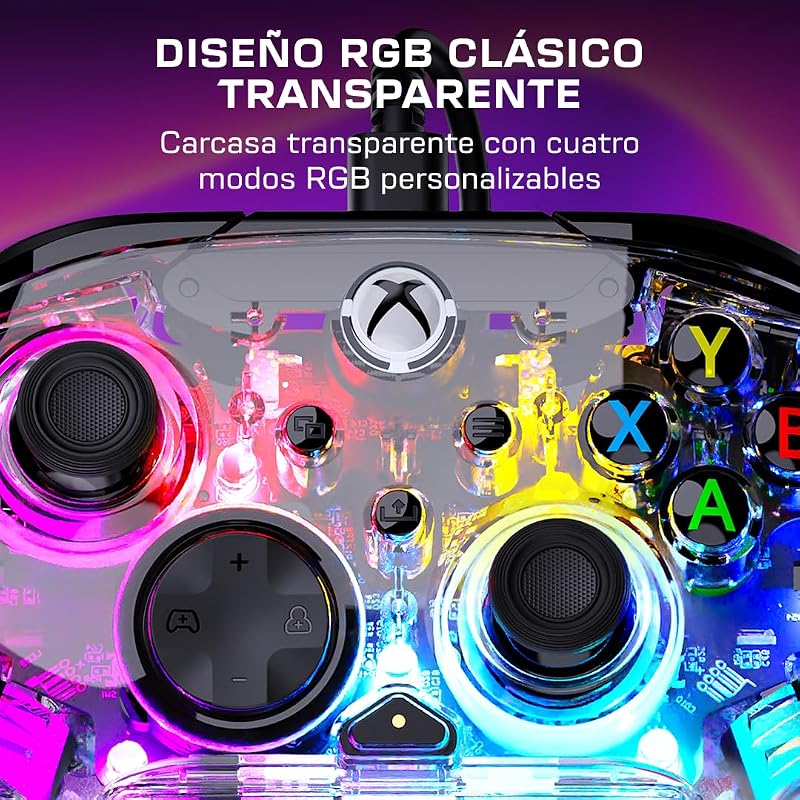 Afterglow Comando RGB Transparente com Fios - Licenciado para Xbox Series XS, Xbox One e Windows - Botões programáveis, gatilhos de efeito Hall, Controlos de Áudio