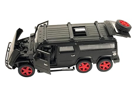 VBE Die-Cast Hummer 6 Wheel Metal Pull Back Car Toy with Light & Sound (Black)