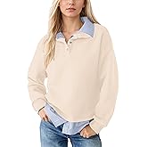 Ardrem Women Patchwork Collared Sweatshirts Button Down Oversized Striped Sweatshirt Long Sleeve 2 in 1 Shirts Pullover Top