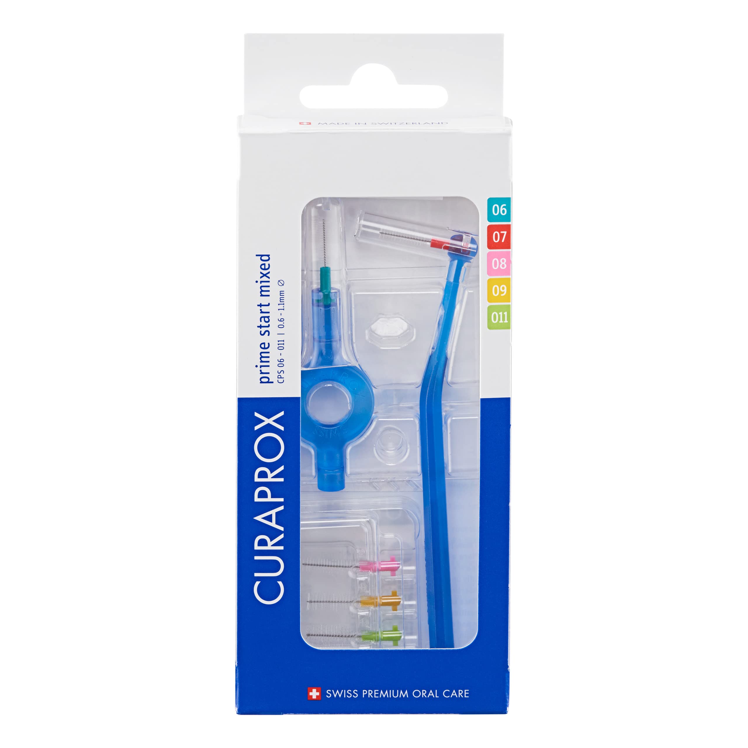 Curaprox Interdental Brushes CPS Prime Plus Mix-Set |0.6-1.1 mm Diameter | 2.2-5 mm Effectiveness | Set with 5 Interdental Brushes and Holder UHS 451 | Made in Switzerland