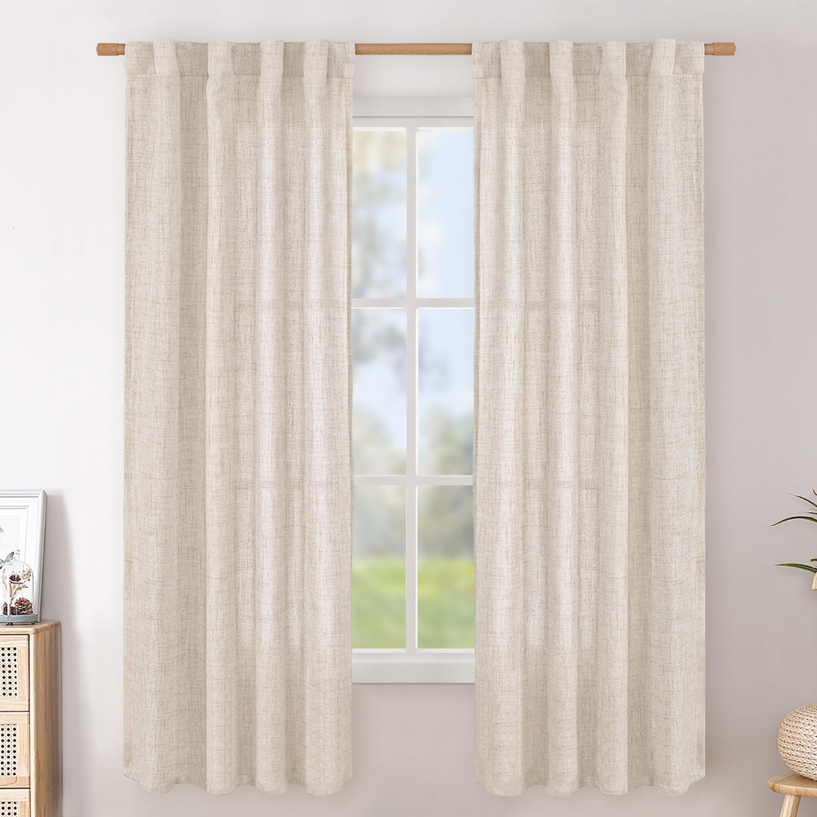 Photo 1 of BGment Linen Curtains 63 Inch Length for Living Room, Semi Sheer Textured Window Drapes Rod Pocket Light Filtering Privacy for Bedroom Dining Office Back Tab, 2 Panels Set, 38 Inch Wide Each Panel