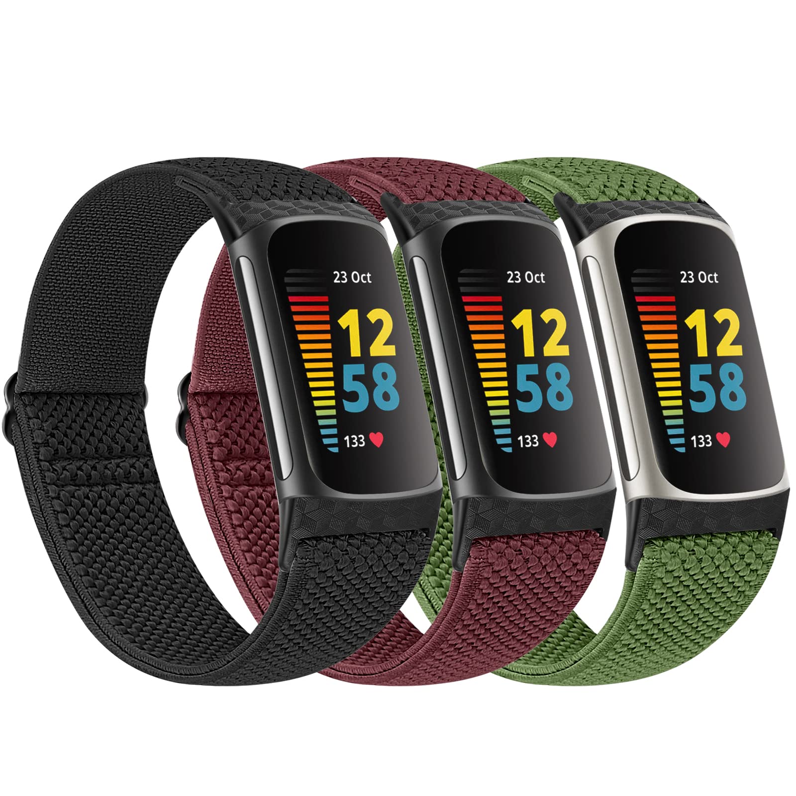 Huamanlou Elastic Sport Loop Straps Only Compatible with Fitbit Charge 5 Strap, Soft Adjustable Breathable Nylon Replacement Wristband for Women Men, nylon