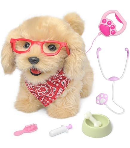 Chien Jouet Interactif à Commande Vocale – Peluche Électrique Qui Marche, Aboie Et Remue La Queue – Piles 2xAA – Cadeau Enfant